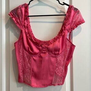 Forever 21 Pink Satin Lace Corset Crop Top – Size M